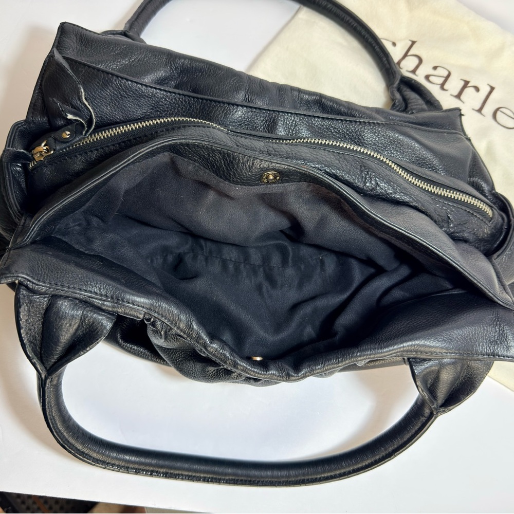 Charles David Black Shoulder Leather Bag with Gold Accents - Picture 9 of 11